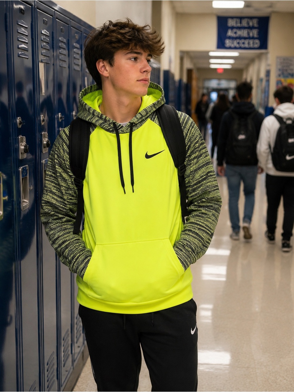 Nike Dri-FIT Neon Yellow Hoodie | Size Large